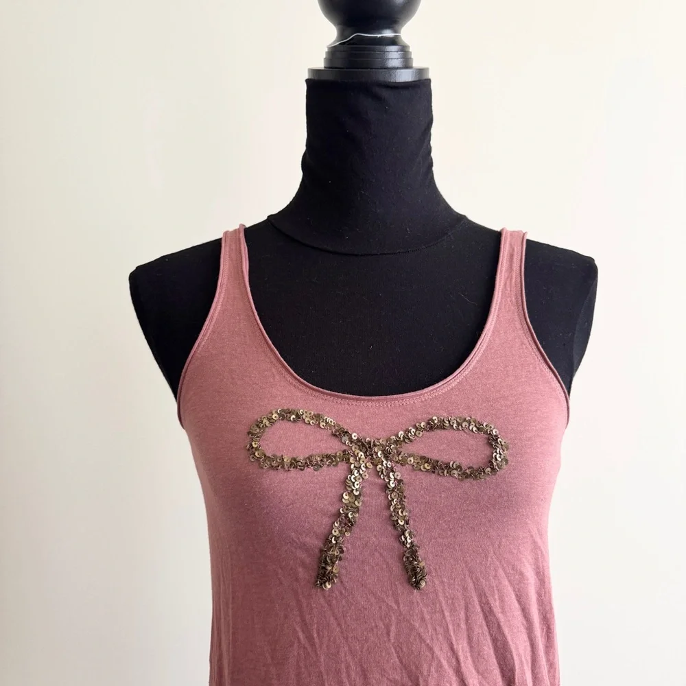 Rare Aerie Y2K Sequin Bow embellished Tank Top Ballet Coquette size small - Picture 3 of 5